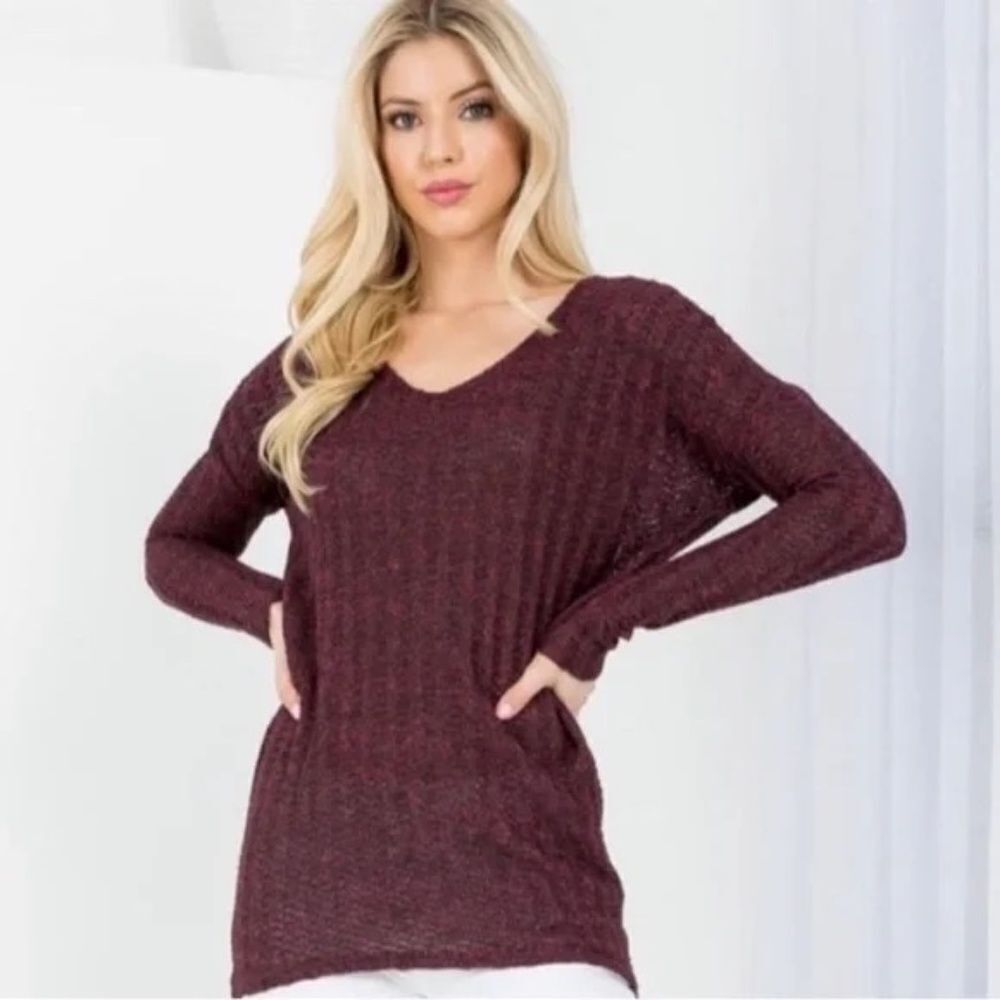 NEW Burgundy V-Neck Lightweight Sweater